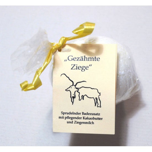 Gezähmte Ziege Badekugel halbiert, für Vollbad geeignet, mit pflegender Ziegenmilch und Kakaobutter, milchiger Duft