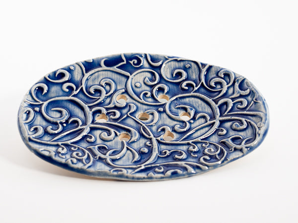 Seifenschale aus Keramik Ranken, blau