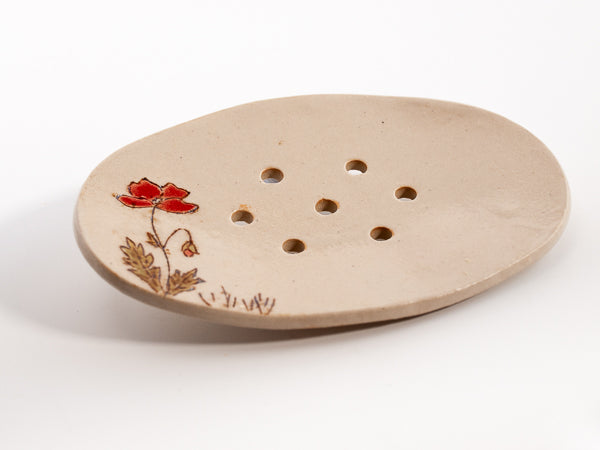 Seifenschale aus Keramik Mohnblüte