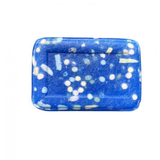 Blaue Mosaik Olivenöl-Seife ohne Banderole, Lilien- und Freesienduft, blaue Grundmasse mit bunten Sprenkeln
