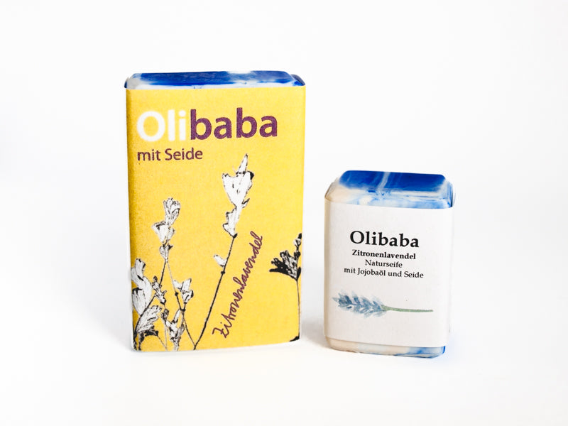 Olibaba Zitronen-Lavendel Seife mit Seide, Reiskeimöl & Sheabutter, zwei Stücke, erfrischender Zitronen- und beruhigender Lavendelduft